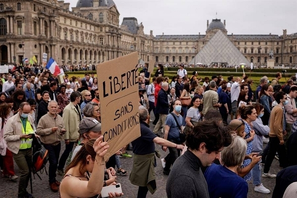 An anti-Covid restriction protest in France.