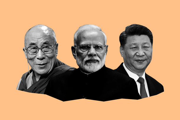From left to right, the Dalai Lama, Prime Minister Narendra Modi and President Xi Jinping.