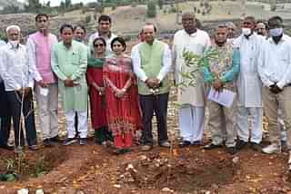 KVIC officials during the bamboo sapling plantation programme in Udaipur, Rajasthan.