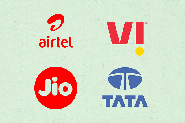 Logos of India's telecom - Airtel, Vodafone Idea, Jio and Tata Teleservices