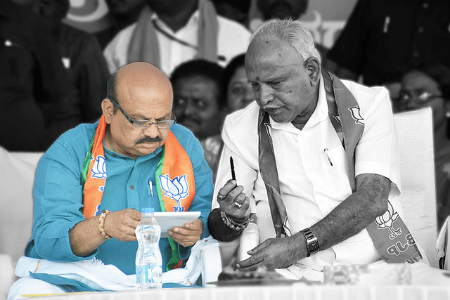 Possible Karnataka CM candidate Basavaraj Bommai and Acting CM B S Yediyurappa 