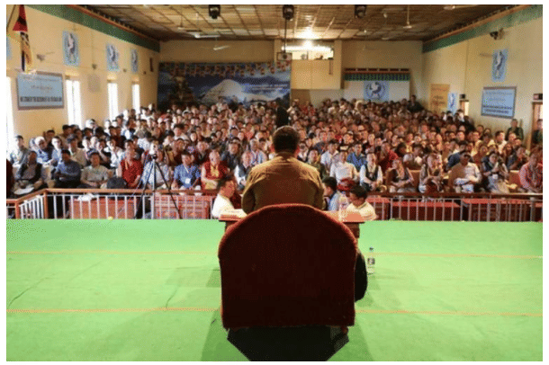 Giving a talk on 'Indian leaders and students' perspectives on Middle Way Approach during International Conference on Middle Way Approach, Dharamshala, 2019