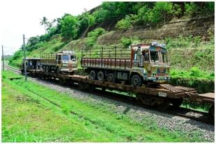 A Ro-Ro service carrying trucks.