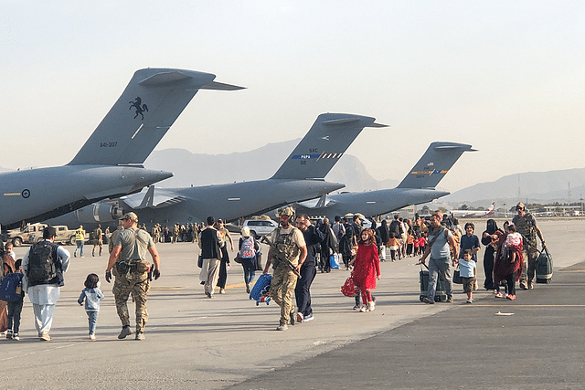 Evacuees at Kabul airport.