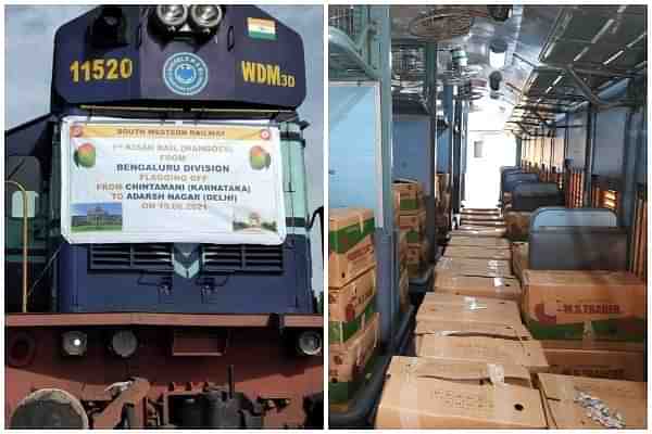 A Kisan Rail train (outside and inside views)