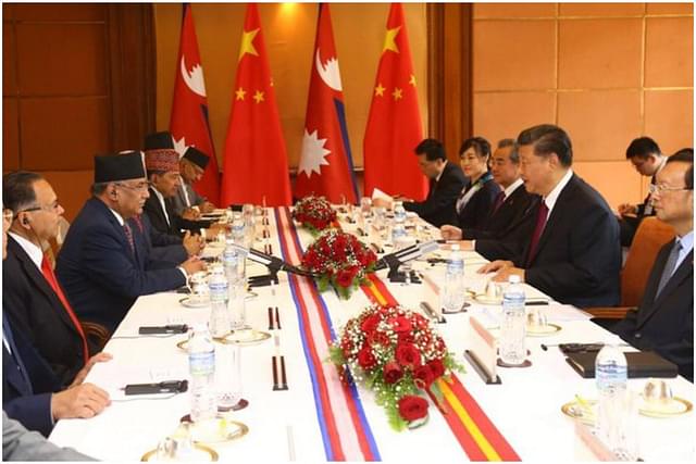 Chinese and Nepali delegations at a meeting.