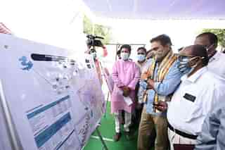 Telangana's urban development minister KT Rama Rao viewing the plan of new STPs (@KTRTRS/Twitter)