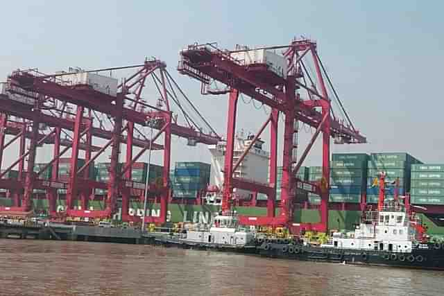 Containers loaded onto a ship at the Jawaharlal Nehru Port Trust (Bhaskar Paul/The India Today Group/Getty Images)