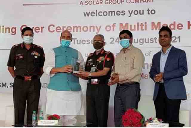 Defence Minister Rajnath Singh accepting MMHG grenades (Pic via PIB)