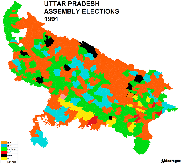 Map 3: Uttar Pradesh assembly election results 1991