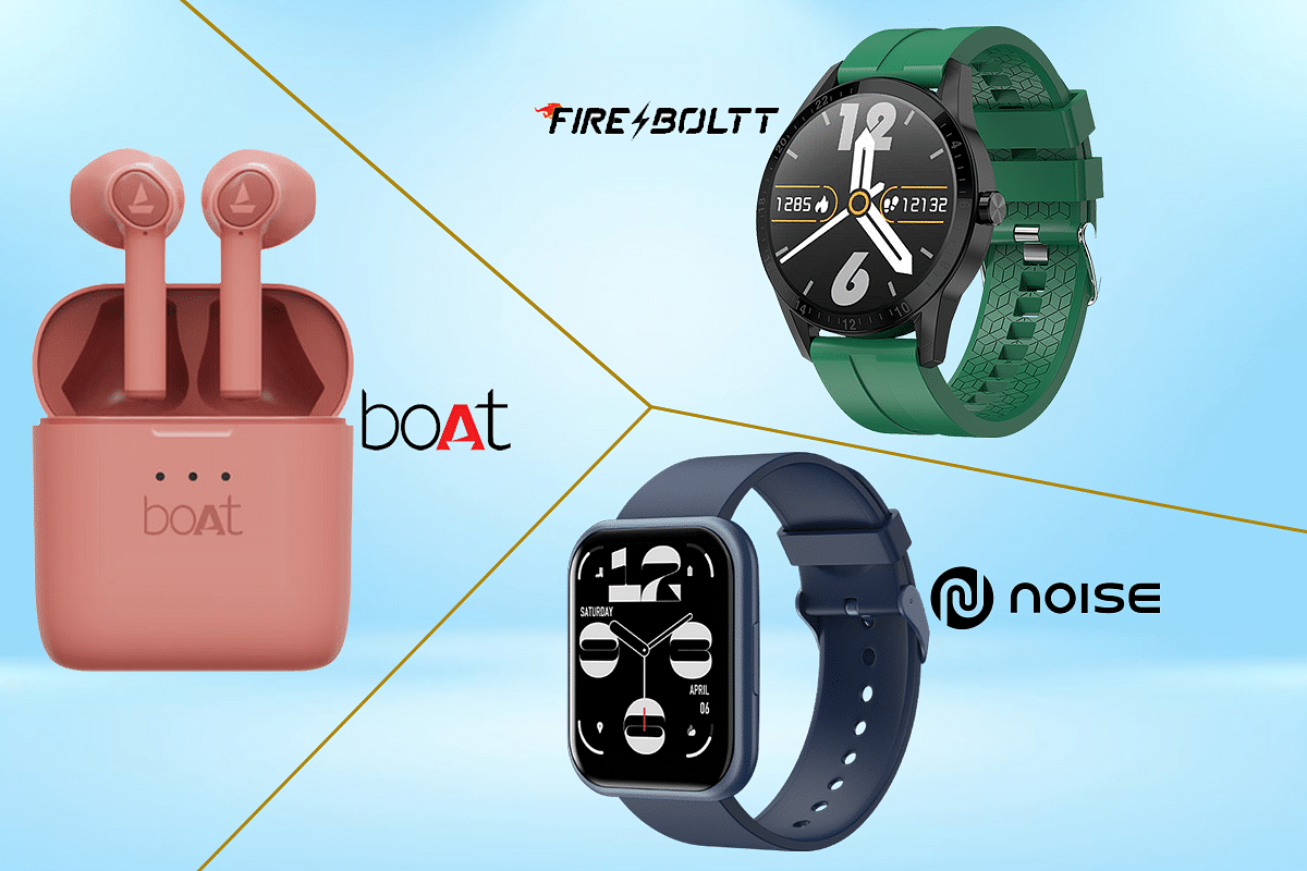 Indian market leaders in wearables:  True Wireless Earbuds from boAt, FireBoltt smartwatch and ColorFit smartwatch from Noise.