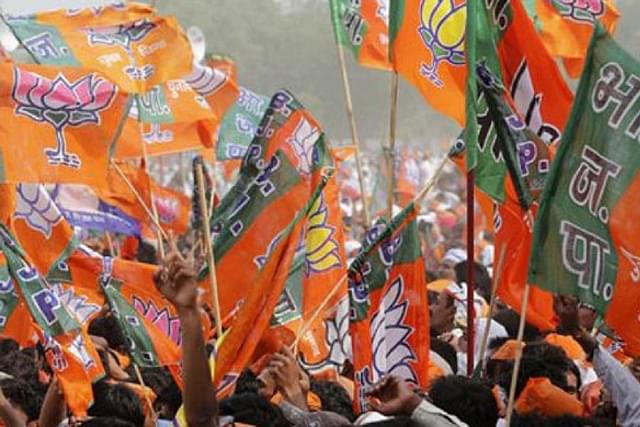BJP supporters raising party flags (Representative image)
