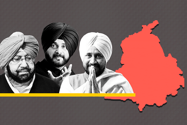 Captain Amarinder Singh (left), Navjot Singh Sidhu (centre) and New Punjab CM Charanjit Singh Channi (right)