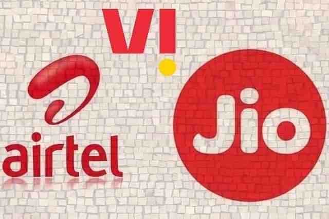 Logos of India's telecom players — Airtel, Jio and Vodafone Idea. (Representative image)