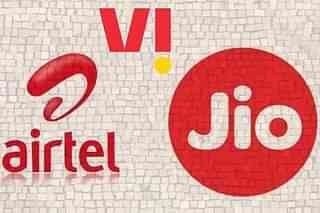 Logos of India's telecom - Airtel, Jio and Vodafone Idea (Representative image)