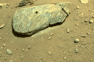 The hole drilled by NASA's Perseverance rover during its second sample-collection attempt