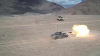 Indian Army tank fires during an exercise in Ladakh. 