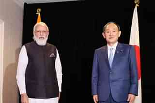 Prime Minister Narendra Modi with Suga Yoshihide, Prime Minister of Japan (@EOJinIndia/Twitter)