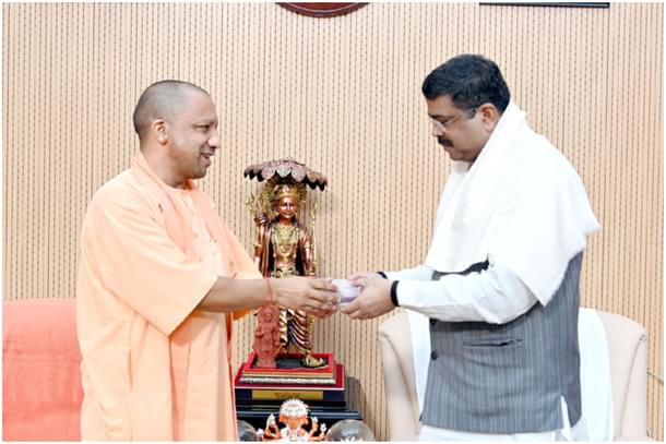 UP Chief Minister Yogi Adityanath and Union Education Minister Dharmendra Pradhan