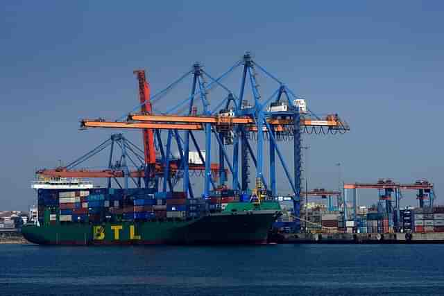 A ship anchored at Visakhapatnam Seaport. (Abhijit Bhatlekar/Mint via Getty Images) 