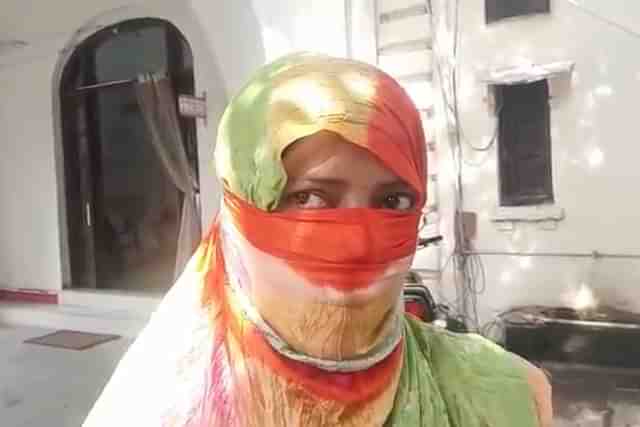 Puja Pandey outside the police station. Picture clicked by local media last week