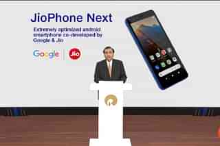 Reliance Industries Limited chairman Mukesh Ambani showcasing 'JioPhone Next' at company's AGM 2021