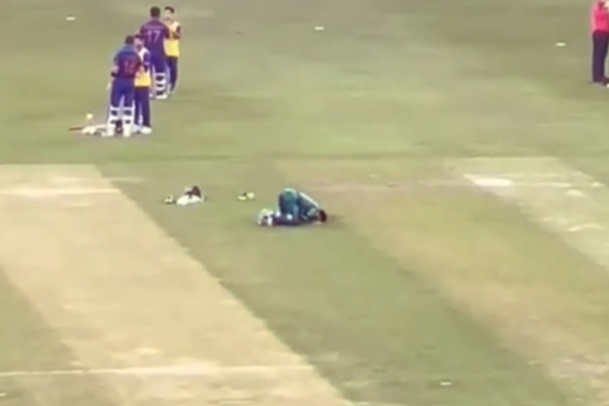 The Pakistani player doing namaz during the cricket match.