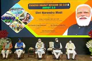 Prime Minister Narendra Modi and Union ministers at the launch of Swachh Bharat Mission-Urban 2.0. (Narendra Modi/Youtube)