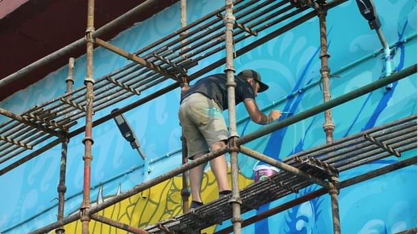 French artist Chifumi bringing Shri Ram to life on the walls of the pump house at Ayodhya