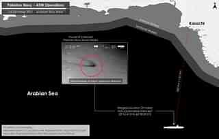 Location of the submarine Pakistan claims to have 'stopped' from entring its territorial waters. (@detresfa_/Twitter)