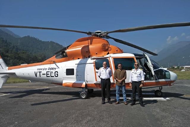 Pawan Hans helicopter at Gauchar in Chamoli, Uttarakhand (Pic Via Twitter)