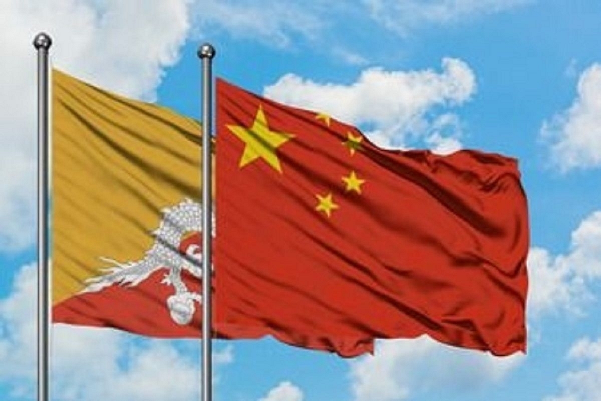 Bhutan and China flags. 