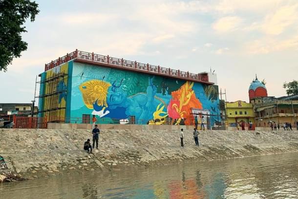 Mural of RAM on one side and that of Sita on the adjacent wall at the pump house in Ayodhya
