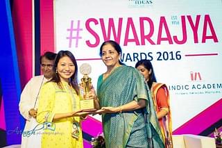 Imsong receiving the Swarajya Award for Social Work in 2016.