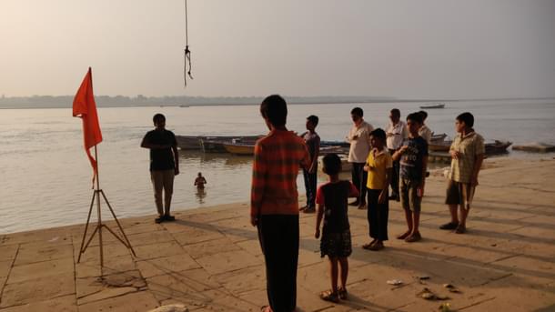 An RSS shakha at the Brahma ghat at sunrise