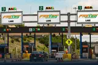 FASTag lanes at a toll plaza.