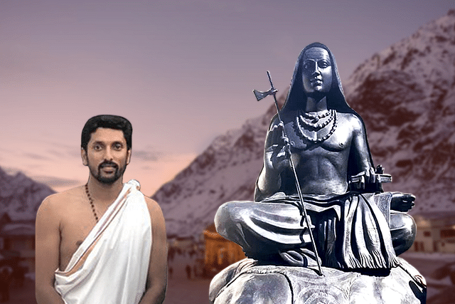 Sculptor Arun Yogiraj and Adi Guru Shankaracharya.