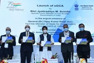 Union Minister Jyotiraditya Scindia launching eGCA, the e-governance platform in Directorate General of Civil Aviation. (@JM_Scindia/Twitter)