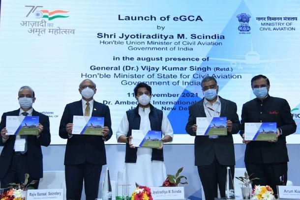 Union Minister Jyotiraditya Scindia launching eGCA, the e-governance platform in Directorate General of Civil Aviation. (@JM_Scindia/Twitter)