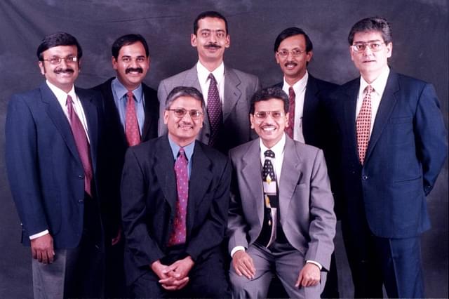 Magnificent Seven: Srini Rajam, Texas Instruments' first Indian head, seated right  with six of his team who all  went on  to cofound Ittiam, now a leader in DSP software.
