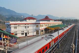 A vistadome train at Naharlagun station.