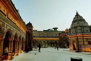 The temple surroundings have been laid with white Makrana marble flooring