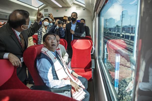 Arunachal Chief Minister Pema Khandu inside the train during flagging-off.