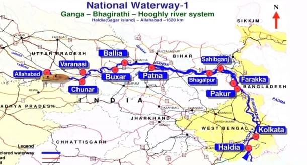 National Waterway-1 Project From Haldia to Varanasi
