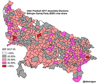 Map 3: BSP vote share in UP assembly elections 2017