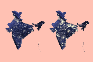 India night time luminosity in 2012 and 2022.