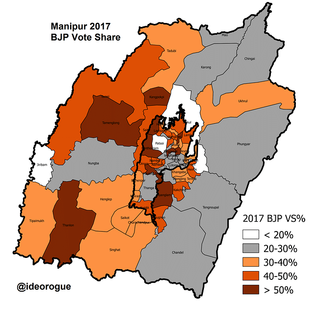 Map 5: BJP Vote Share 2017. (Open in new tab to enlarge)