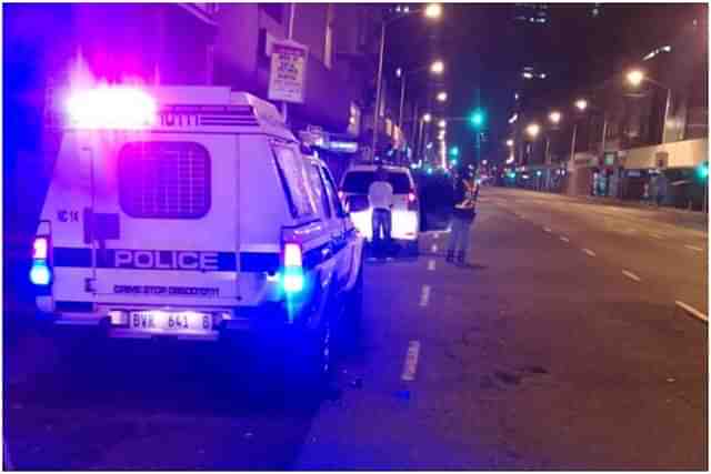 Police night patrol in Durban, South Africa, on 31 December 2021.