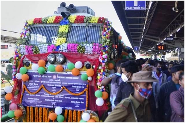 The Janshatabdi being flagged off.