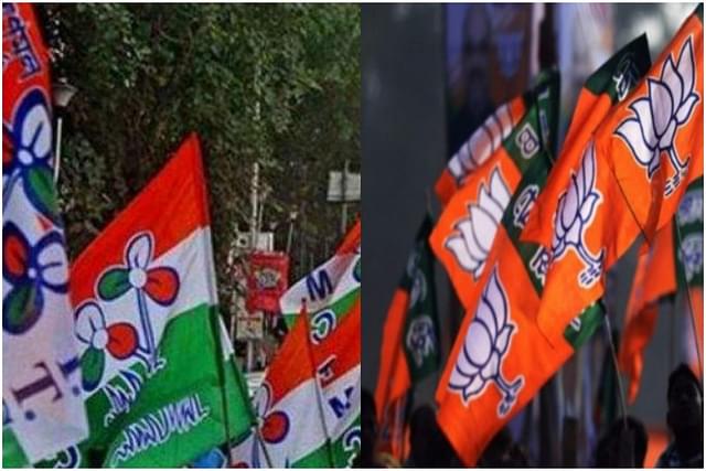 Bharatiya Janata Party (BJP) and Trinamool Congress party flags.